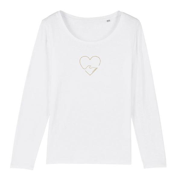 T-shirt femme manches longues Golden heart Blanc