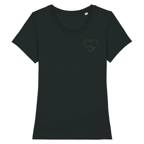 T-shirt femme coton bio Golden heart Noir