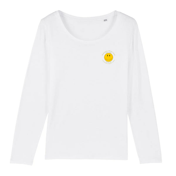 T-shirt femme manches longues Be Happy Blanc