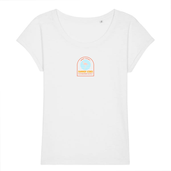 T-shirt femme coton bio jersey flammé Summer vibes Blanc