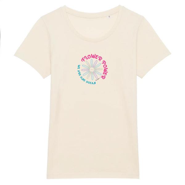 T-shirt femme coton bio  Flower power Naturel
