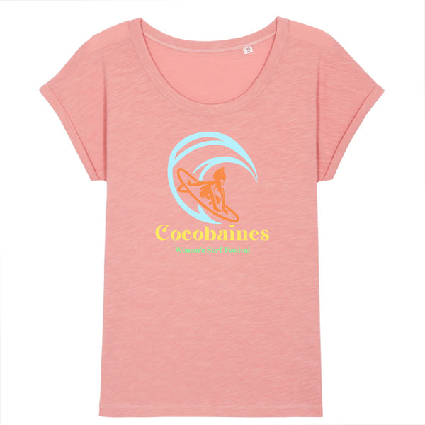 T-shirt femme coton bio jersey flammé  Women's surf festival Rose