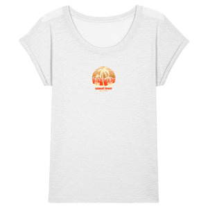 T-shirt femme coton bio jersey flammé  sunset lover blanc