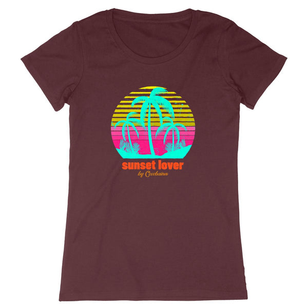 T-shirt femme coton bio sunset lover  bordeaux