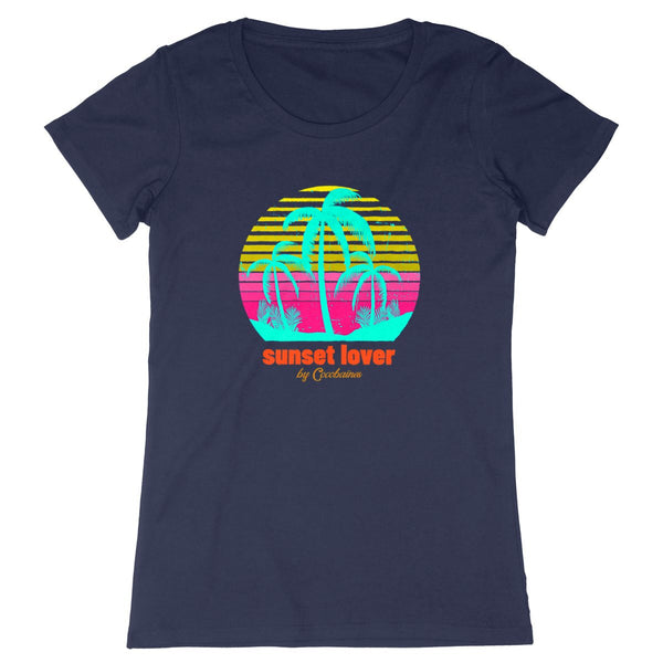 T-shirt femme coton bio sunset lover  marine