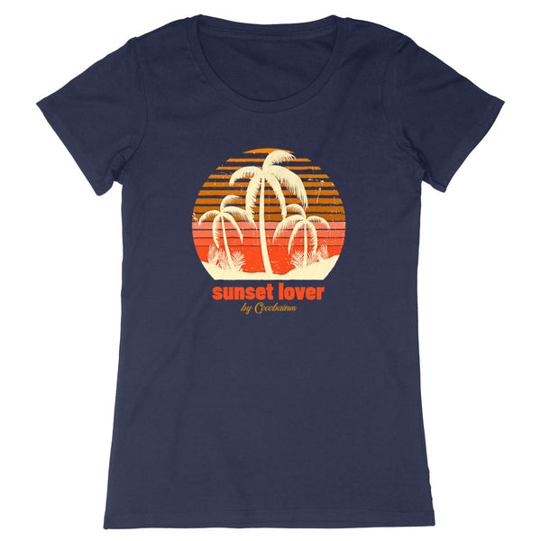 T-shirt femme coton bio sunset lover marine