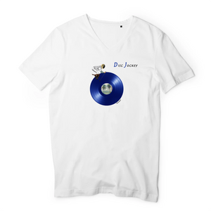 T-shirt homme coton bio col V Blue DJ Blanc
