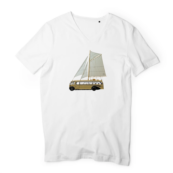 T-shirt homme V coton bio Yellow Sailing Blanc Bus