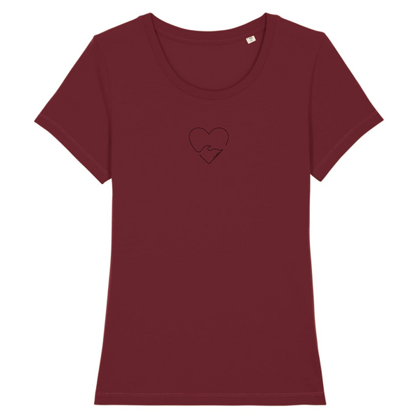 T-shirt femme coton bio Wave Heart Bordeaux