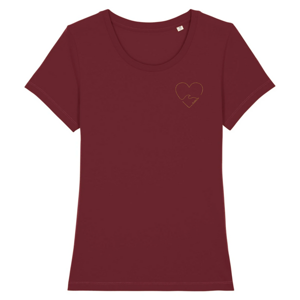 T-shirt femme coton bio Golden heart Bordeaux