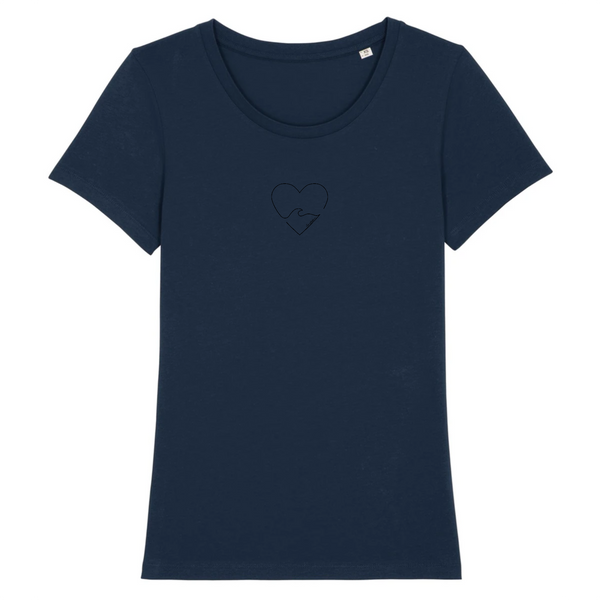 T-shirt femme coton bio Wave Heart Marine