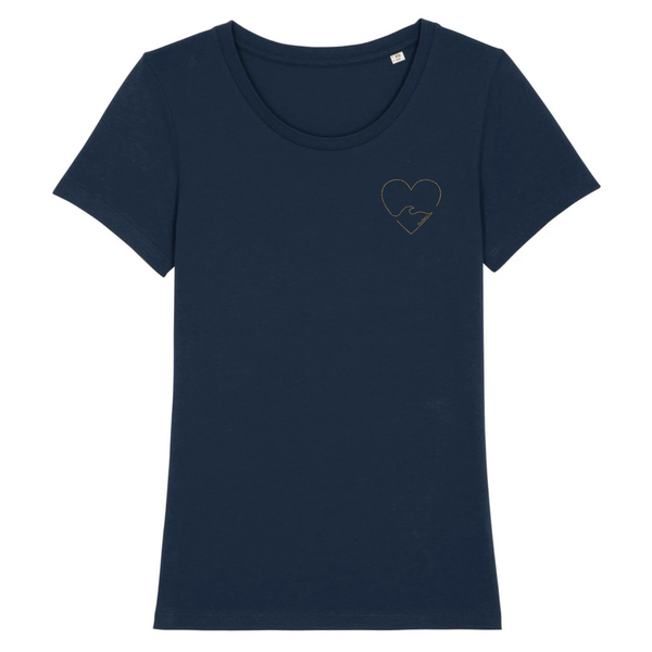 T-shirt femme coton bio Golden heart Marine