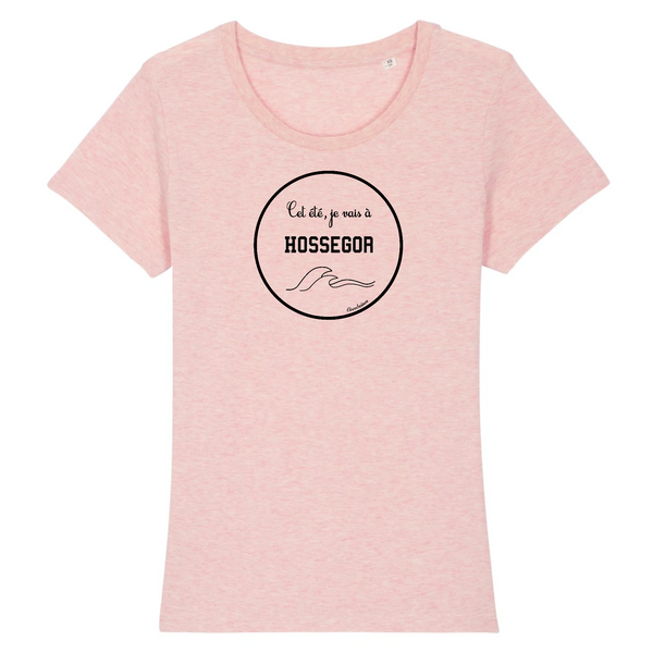 T-shirt femme coton bio Hossegor Logo Noir Rose