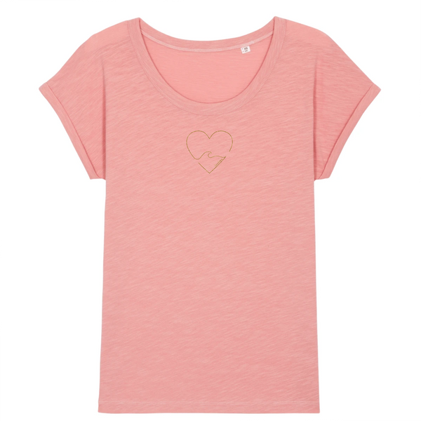 T-shirt femme coton bio jersey flammé Golden Heart Rose 