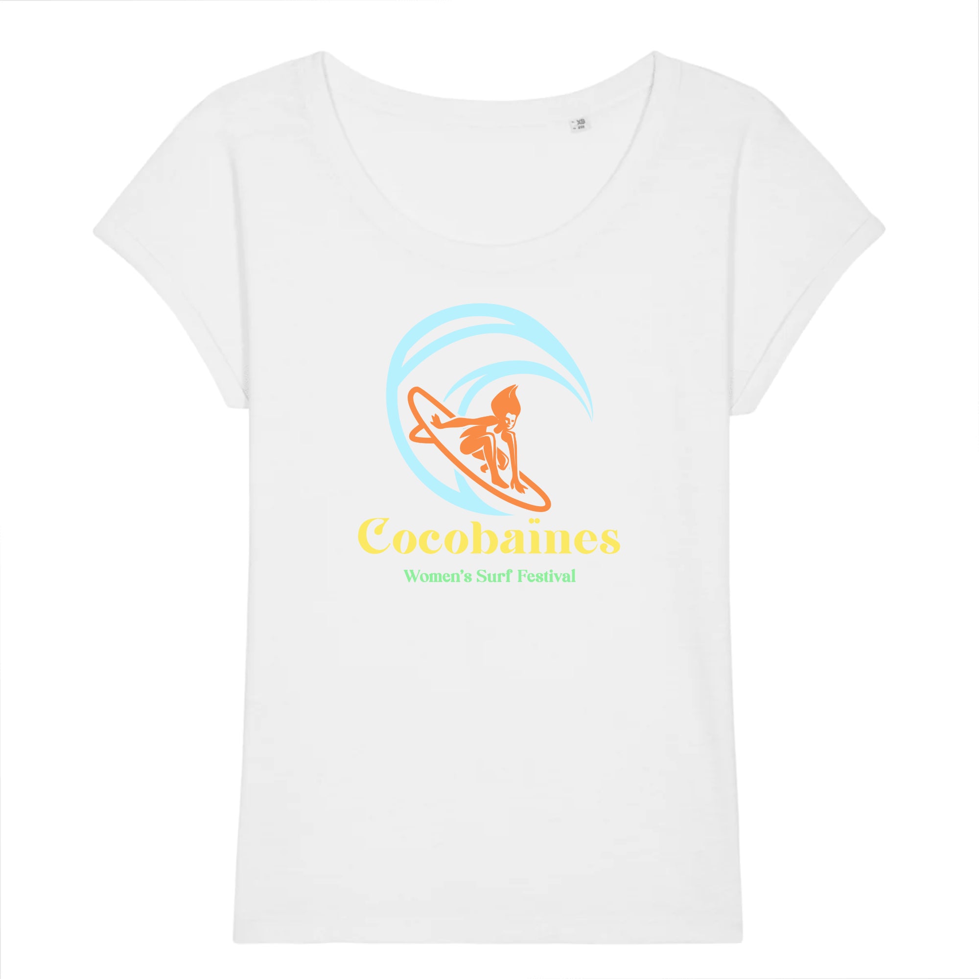 T-shirt femme coton bio jersey flammé  Women's surf festival Blanc