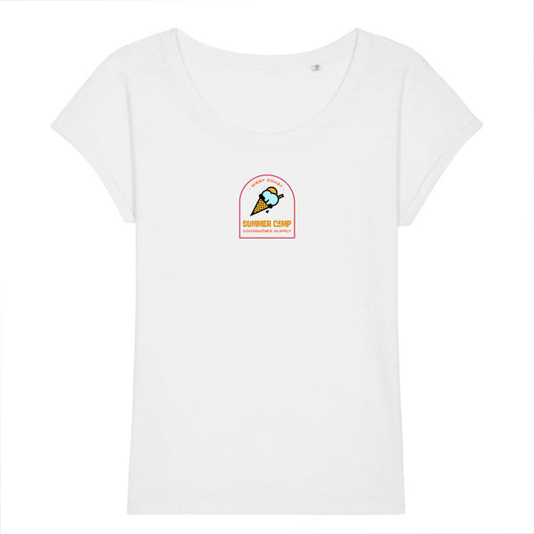 T-shirt femme coton bio jersey flammé Summer camp Blanc