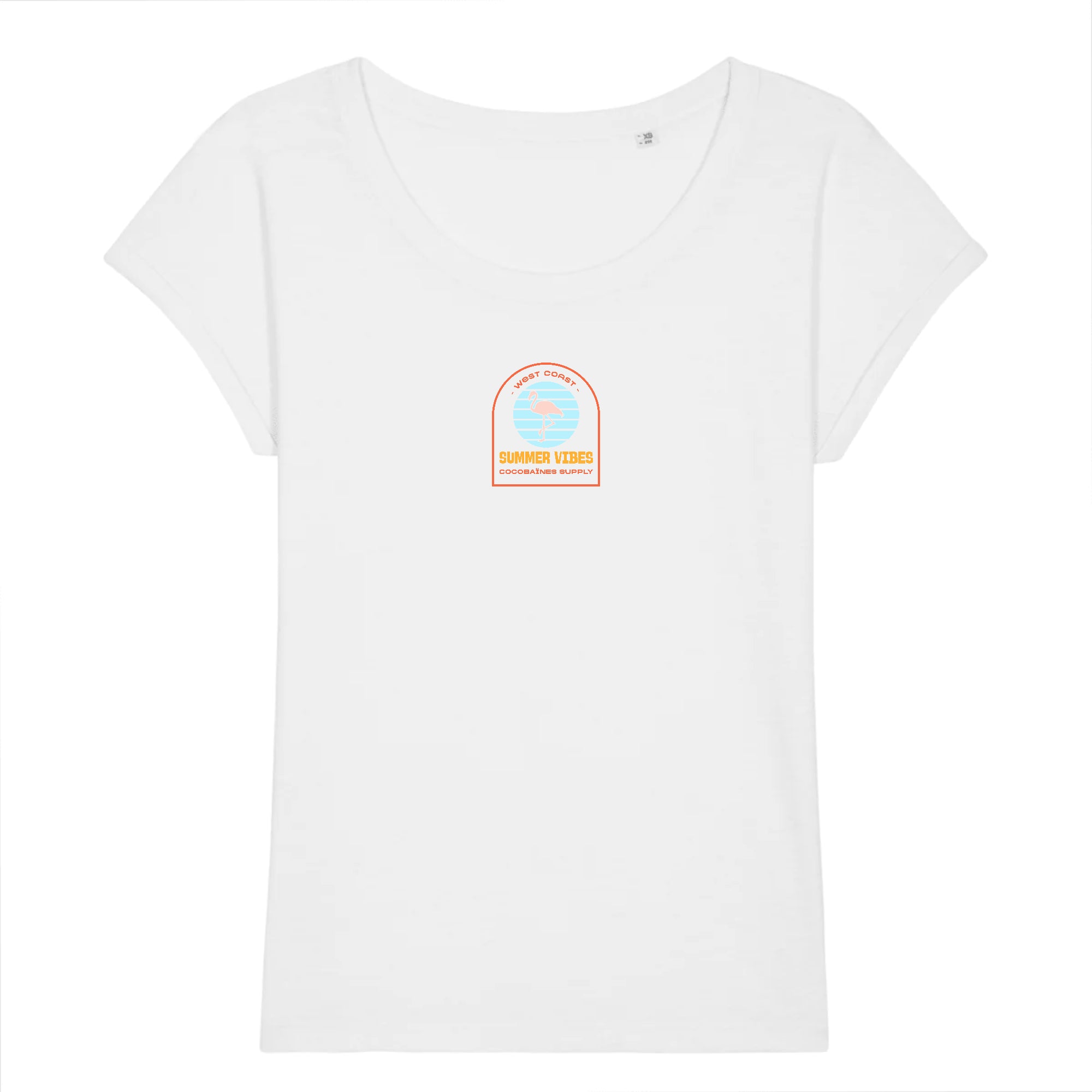 T-shirt femme coton bio jersey flammé Summer vibes Blanc