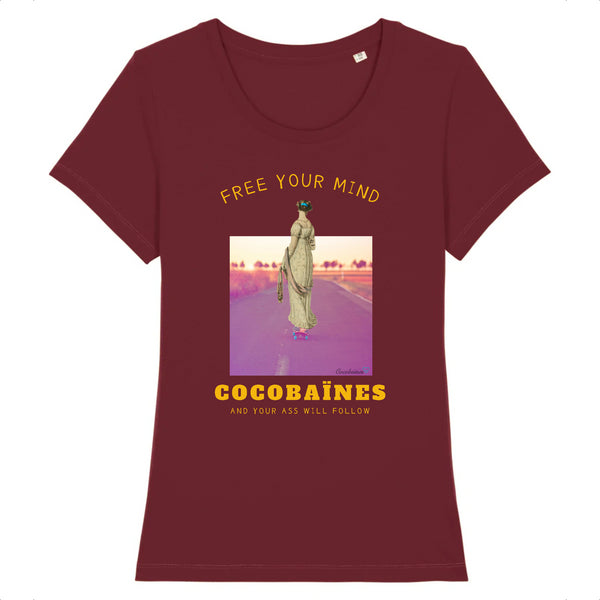 T-shirt femme coton bio Free your mind Bordeaux