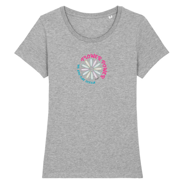 T-shirt femme coton bio  Flower power Gris