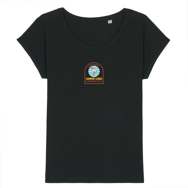T-shirt femme coton bio jersey flammé Summer vibes Noir