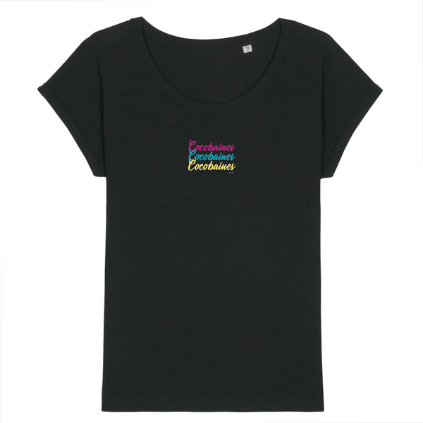 T-shirt femme coton bio jersey flammé coco Bohème Noir