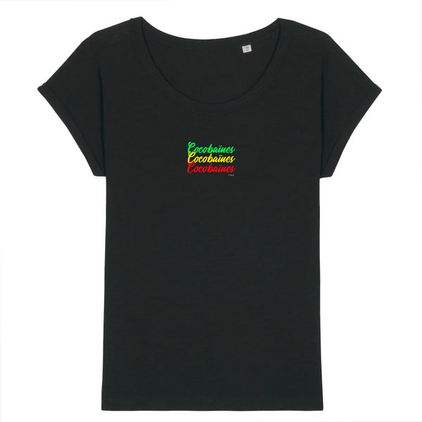 T-shirt femme coton bio jersey flammé coco Rasta Noir