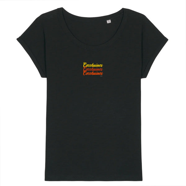 T-shirt femme coton bio jersey flammé coco 70's Noir