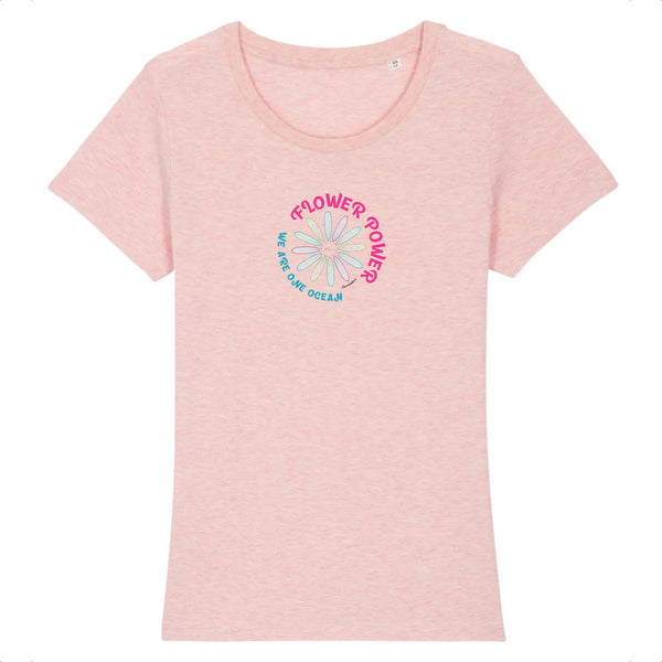 T-shirt femme coton bio  Flower power Rose