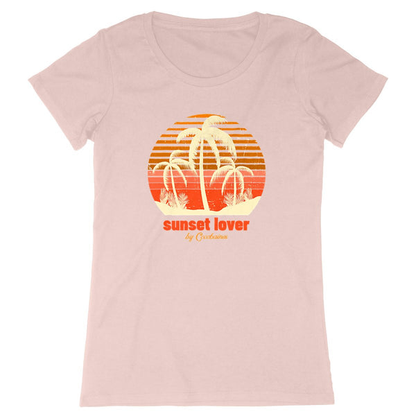 T-shirt femme coton bio sunset lover rose